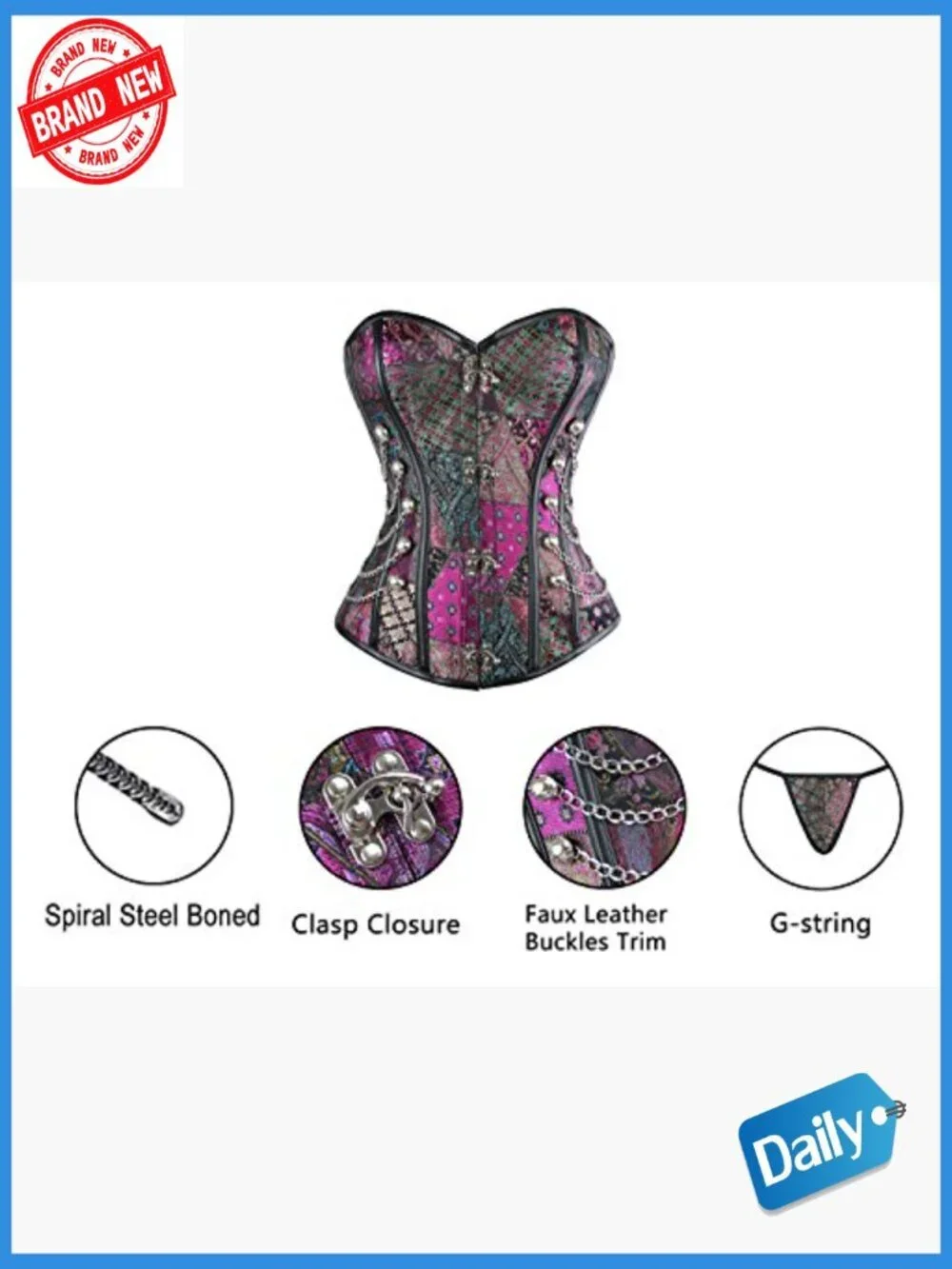 Spiral Steel Boned Steampunk Gothic Corset Bustier with Chains